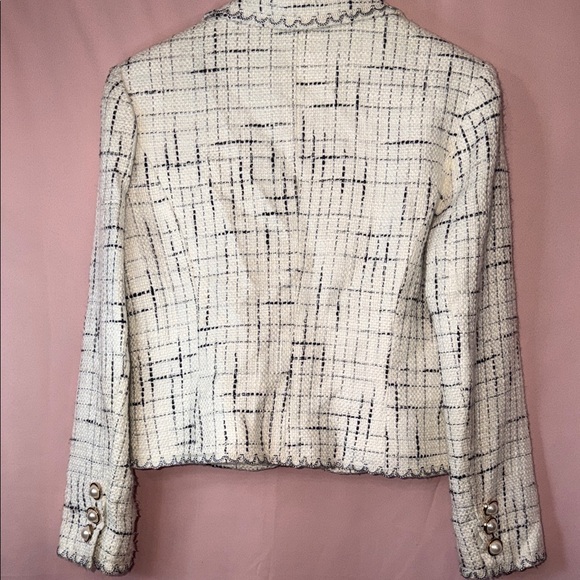 Tweed Blazer Jacket Gold Button Textured Structured Spring Chic - Picture 5 of 8